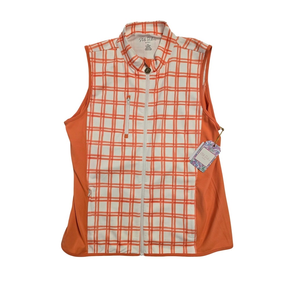Stella Parker Sport Golf Vest Orange White Windowpane sz‎ M UPF 50 Womens Medium